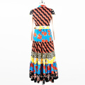 Costom Chiffon Digital Printed Long Dress Colorful Dresses With Sashes For Women